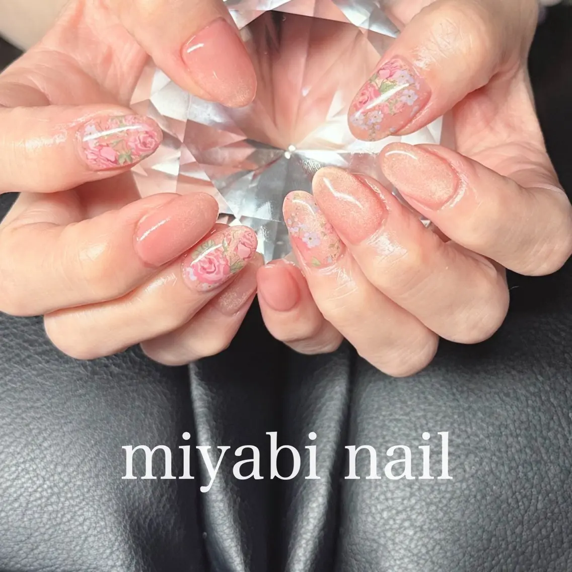 ネイル アートネイル ジェルネイル マグネットネイル 持ち込み ピンク ハンドネイル miyabi nail 桂川駅近くのネイルデザイン