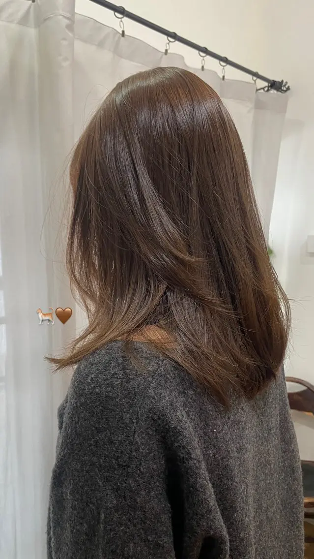 ミディアム カラー ブラウンカラー 顔周りカット レイヤーカット カット momoka ［pejite]のヘアスタイル