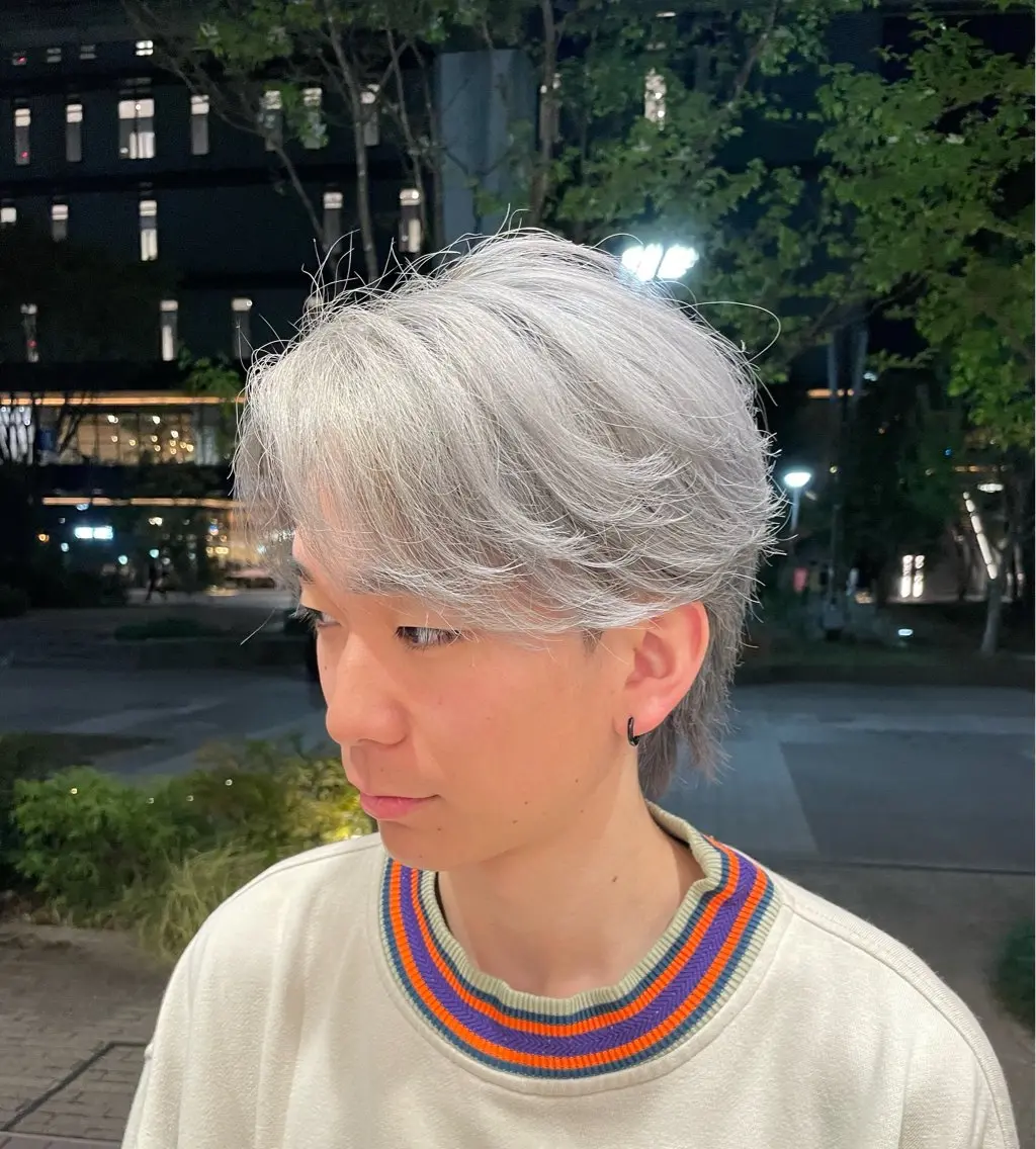 ショート カラー パーマ メンズ メンズブリーチ センターパート メンズウルフカット ブリーチ ウルフカット ヘアカラー 立川/メンズ特化 阿見のヘアスタイル