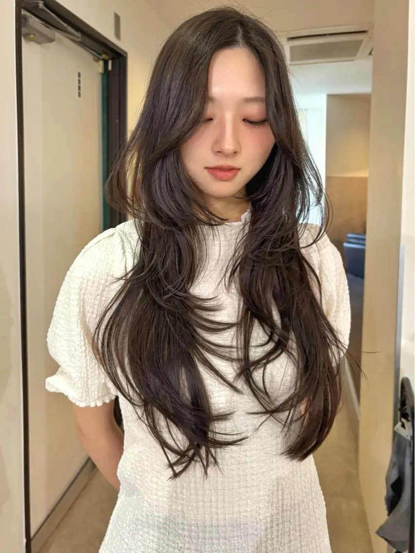 ロング カラー カット ヘアカラー mizuki/ピンク ベージュ.レイヤーのヘアスタイル