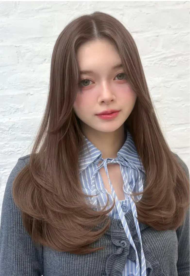 ロング カラー ブリーチ ケアカラー ブリーチなしカラー 髪質改善 韓国風ヘア カット ヘアカラー トリートメント ヘアセット 韓国風レイヤーカラー ライムのヘアスタイル
