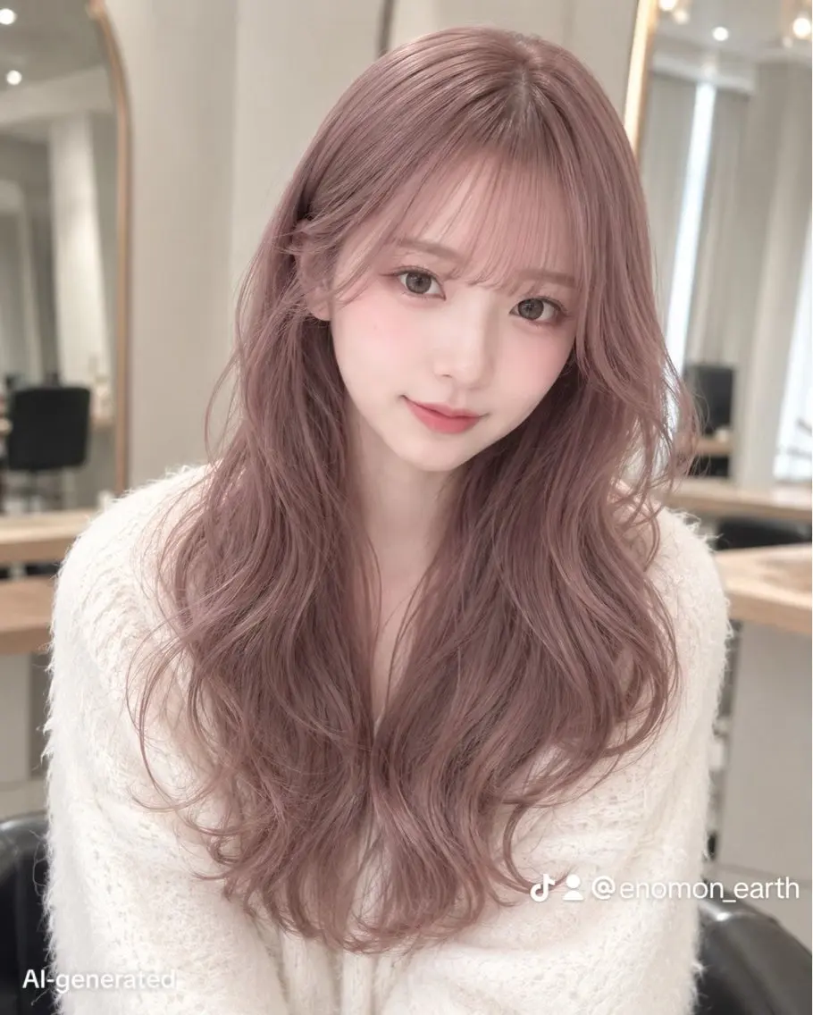 ロング カラー ベージュカラー 透明感カラー ピンクカラー ピンクベージュ ヘアカラー トリートメント EARTH 榎本のヘアスタイル