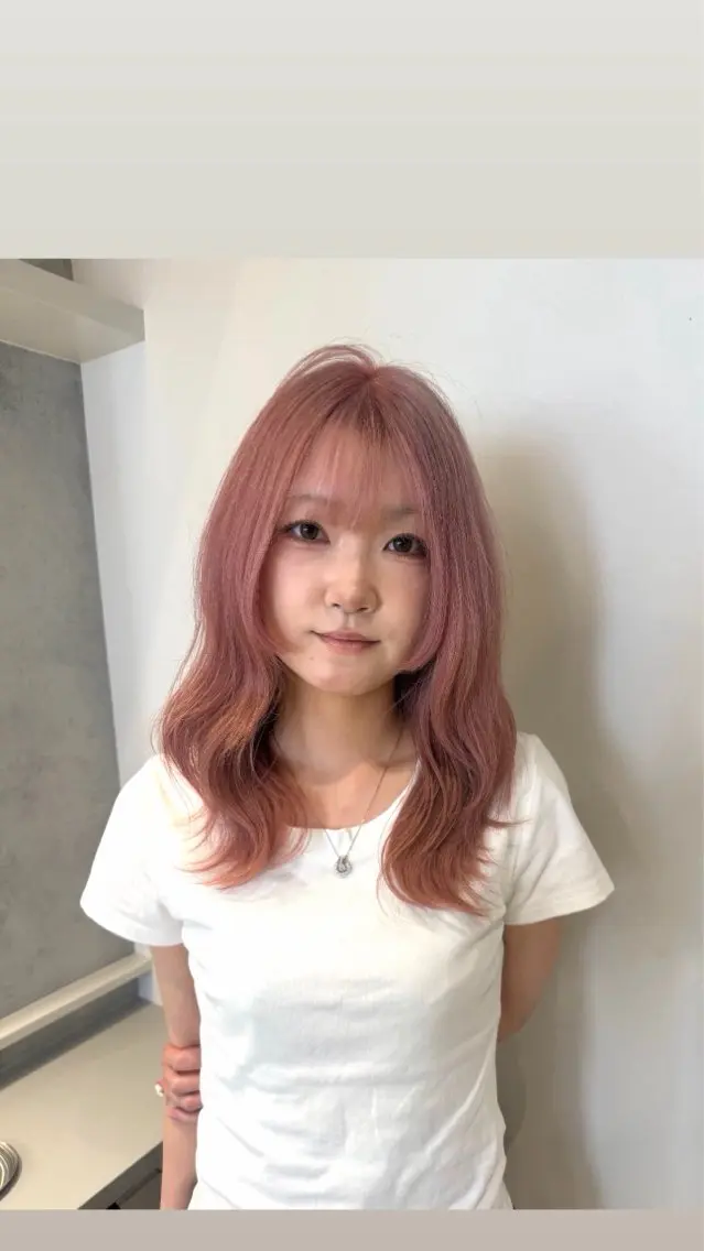 ロング カラー ブリーチ ピンクカラー カット ヘアカラー ニュアンスパーマ /ボブパーマriseのヘアスタイル