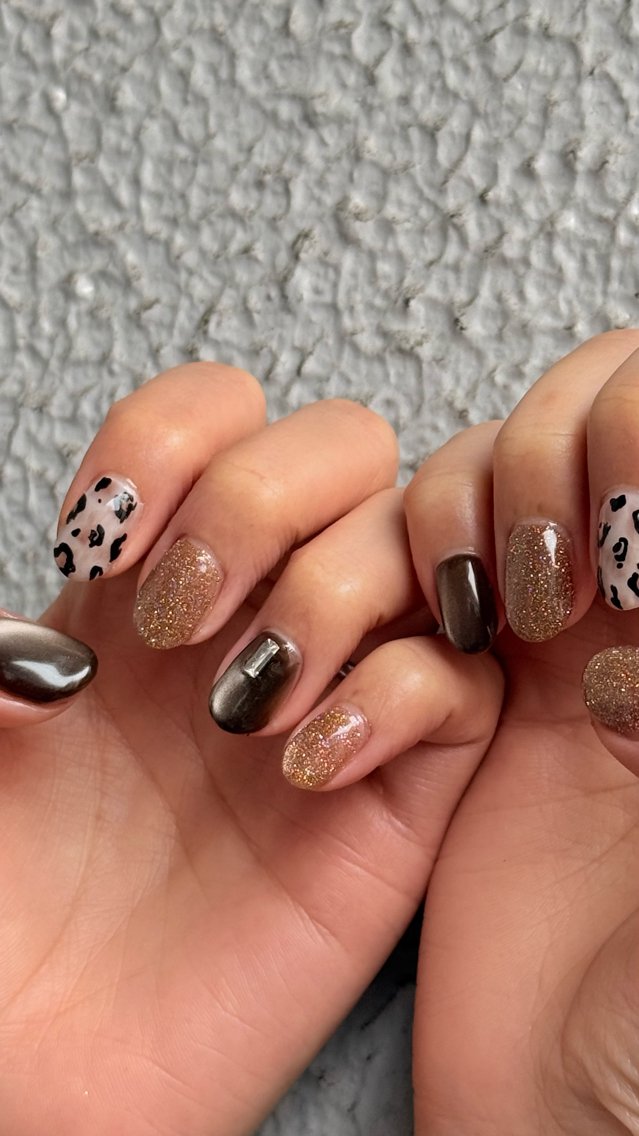 ネイル アニマル柄 ブラウン マグネットネイル ハンドネイル miel nailのネイルデザイン