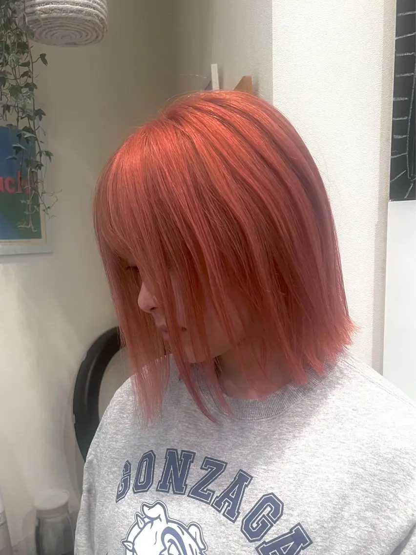 ショート カラー ブリーチ ブロンド ピンクカラー 大人メンズパーマ /石川瑠青のヘアスタイル