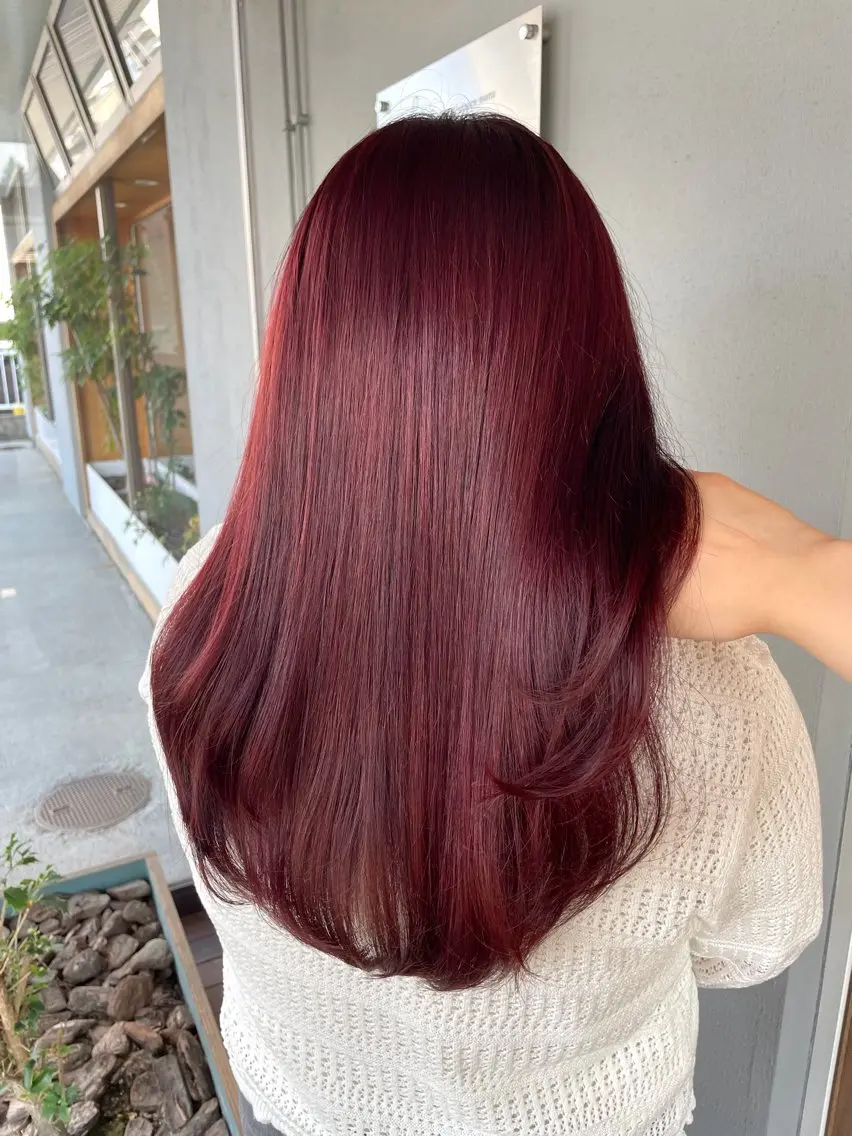 ロング カラー ショートボブ ブリーチ 透明感カラー ブリーチなしカラー レッドカラー カット ヘアカラー fulam － KAEDEのヘアスタイル