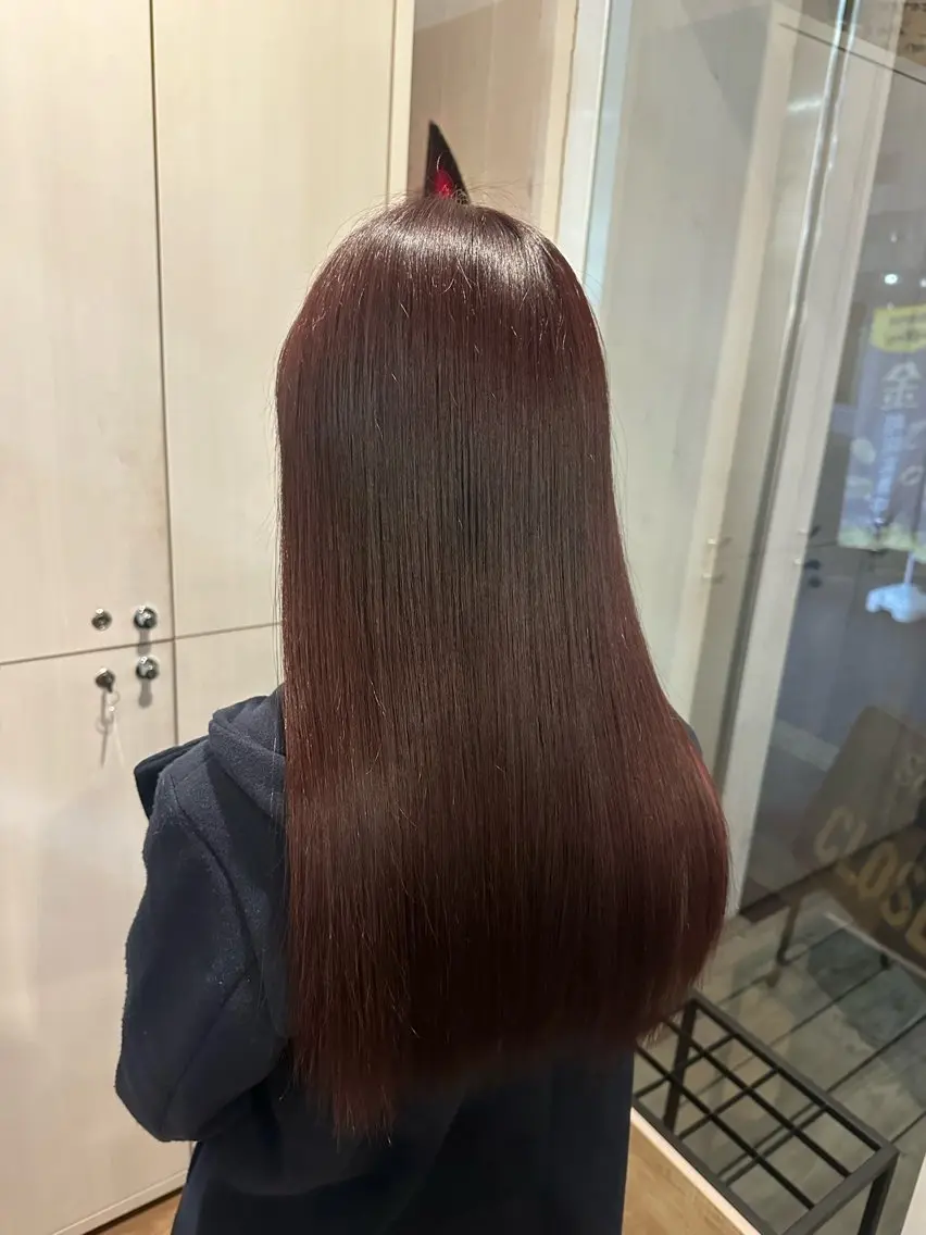 ロング カラー ピンクカラー ヘアカラー トリートメント あべ ゆうかのヘアスタイル
