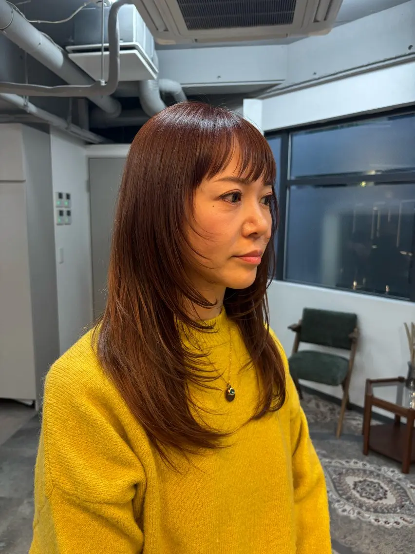 セミロング カラー カット ヘアカラー トリートメント レイヤー✂︎ぷつボブ 艶カラー🤍noaのヘアスタイル