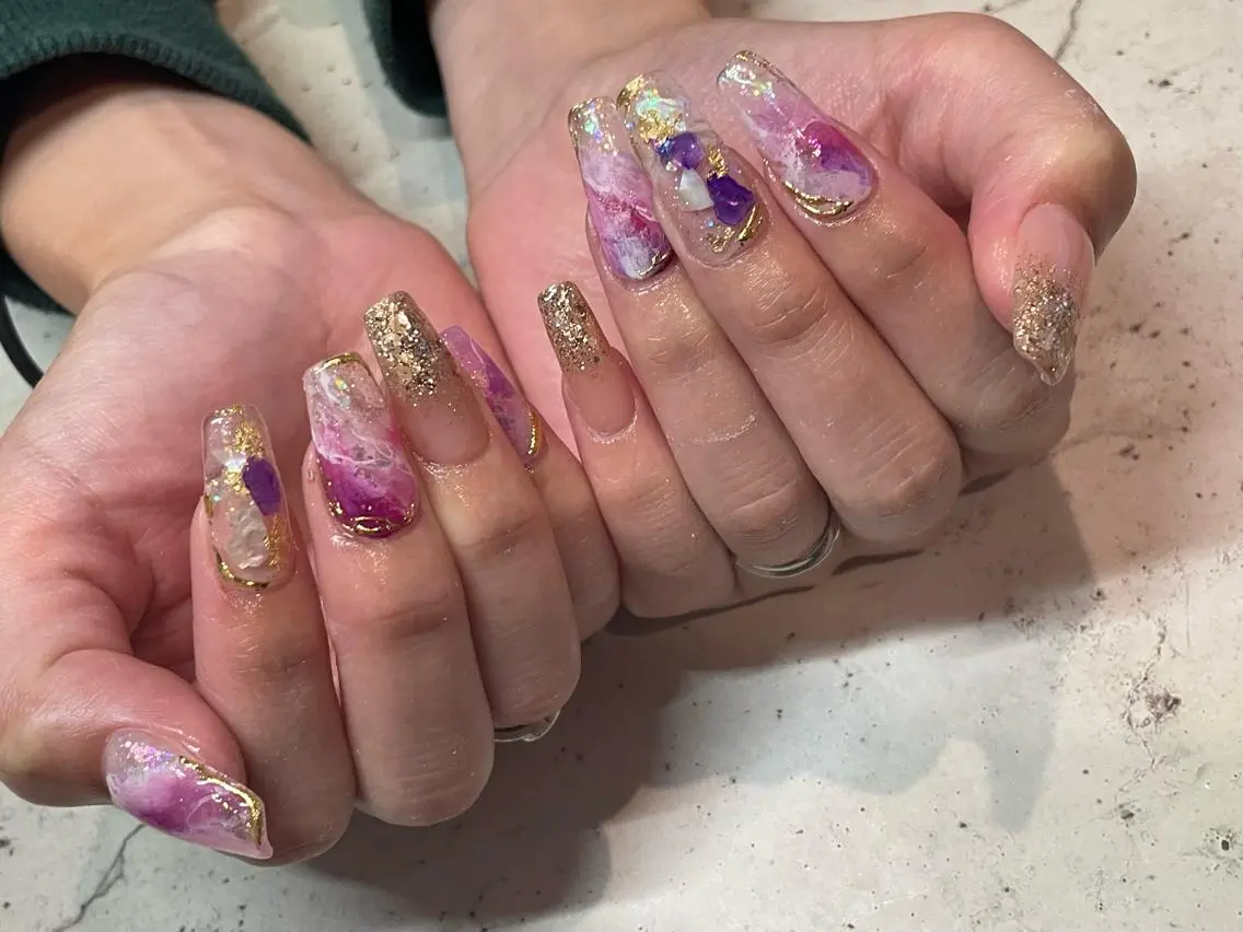 ネイル ハンドネイル 韓国/ワンホン/長さ 出しつけ放題🎀のネイルデザイン