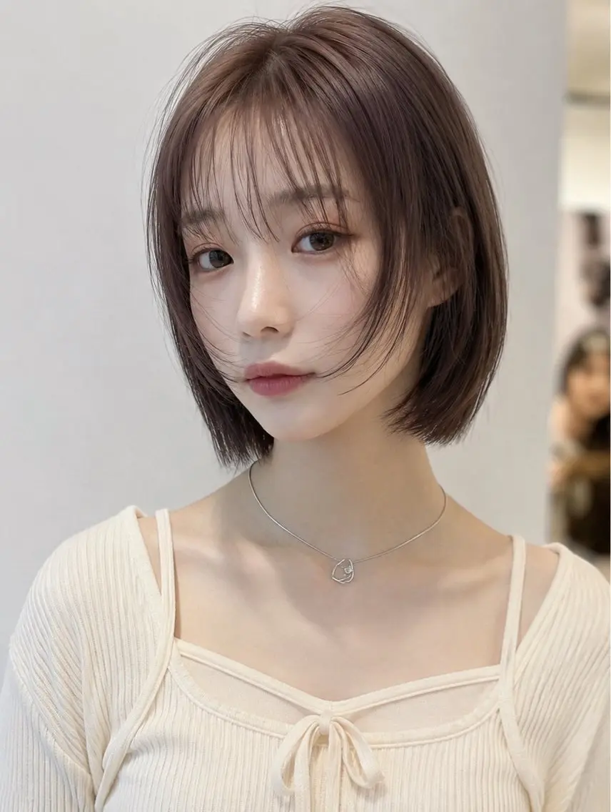 ミディアム ボブ 髪質改善 韓国風ヘア レイヤーカット 縮毛矯正 カット ヘアカラー 髪質改善/レイヤー/ 佐藤　舞🌷🫧のヘアスタイル