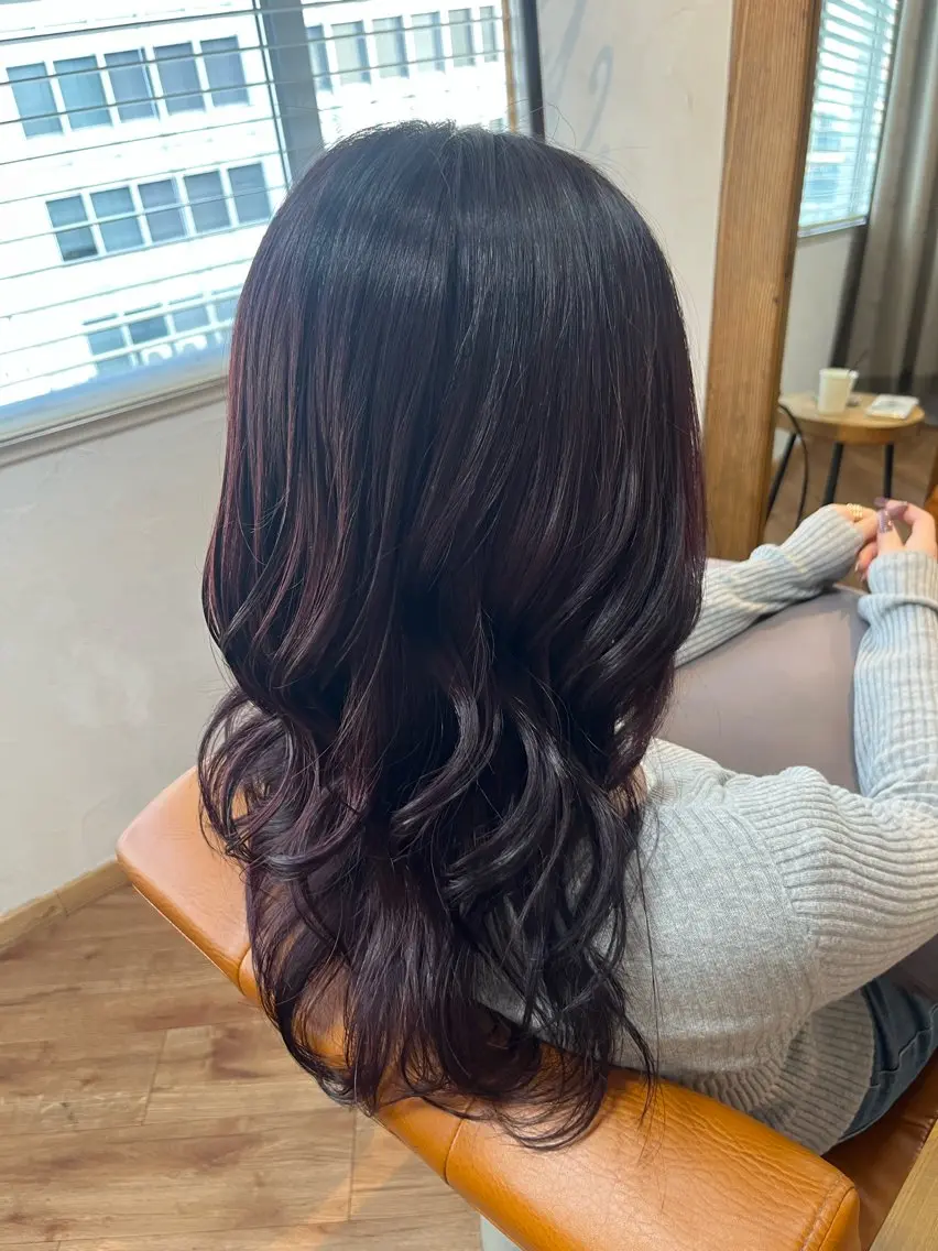 セミロング カラー ボルドーカラー レイヤーカット モモ/心斎橋/メンズ カット/似合わせのヘアスタイル