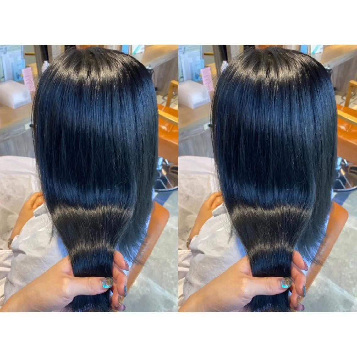 カラー 黒髪 ブルーカラー ブルーブラック カット ヘアカラー トリートメント 🩵盛れる顔周りヘア EMI🩵のヘアスタイル