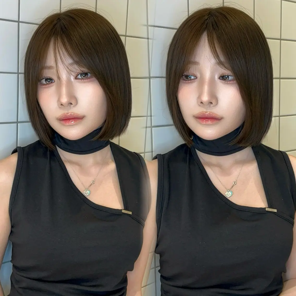 ミディアム カラー ヘアアレンジ ベージュカラー 透明感カラー ボブ 韓国風ヘア ワンホンヘア 韓国ヘア/ レイヤー/Rumiのヘアスタイル