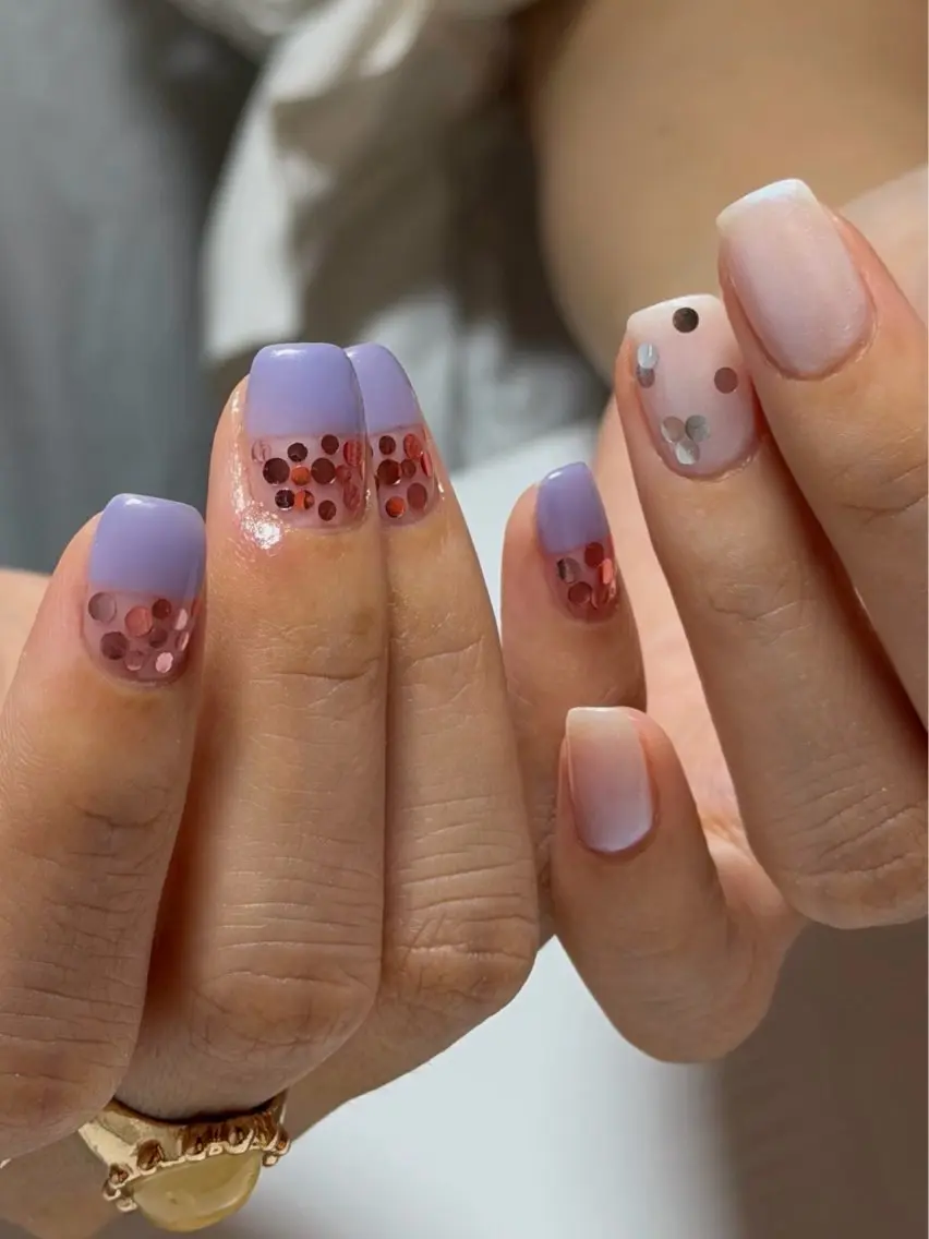 ネイル パープル ホワイト h. machiのネイルデザイン