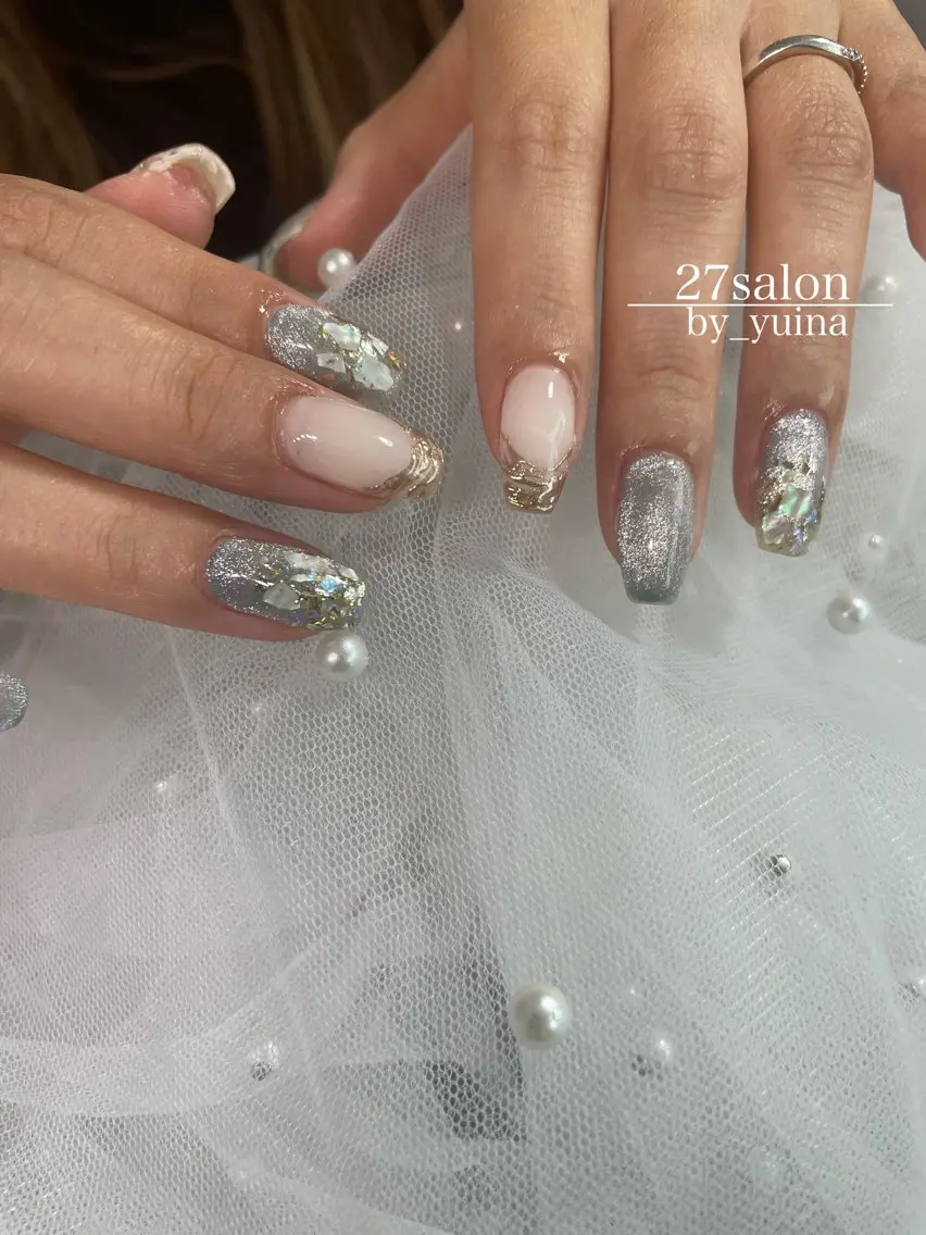 ネイル グラデーション 水色 マグネットネイル 夏ネイル ハンドネイル 27salon yuinaのネイルデザイン