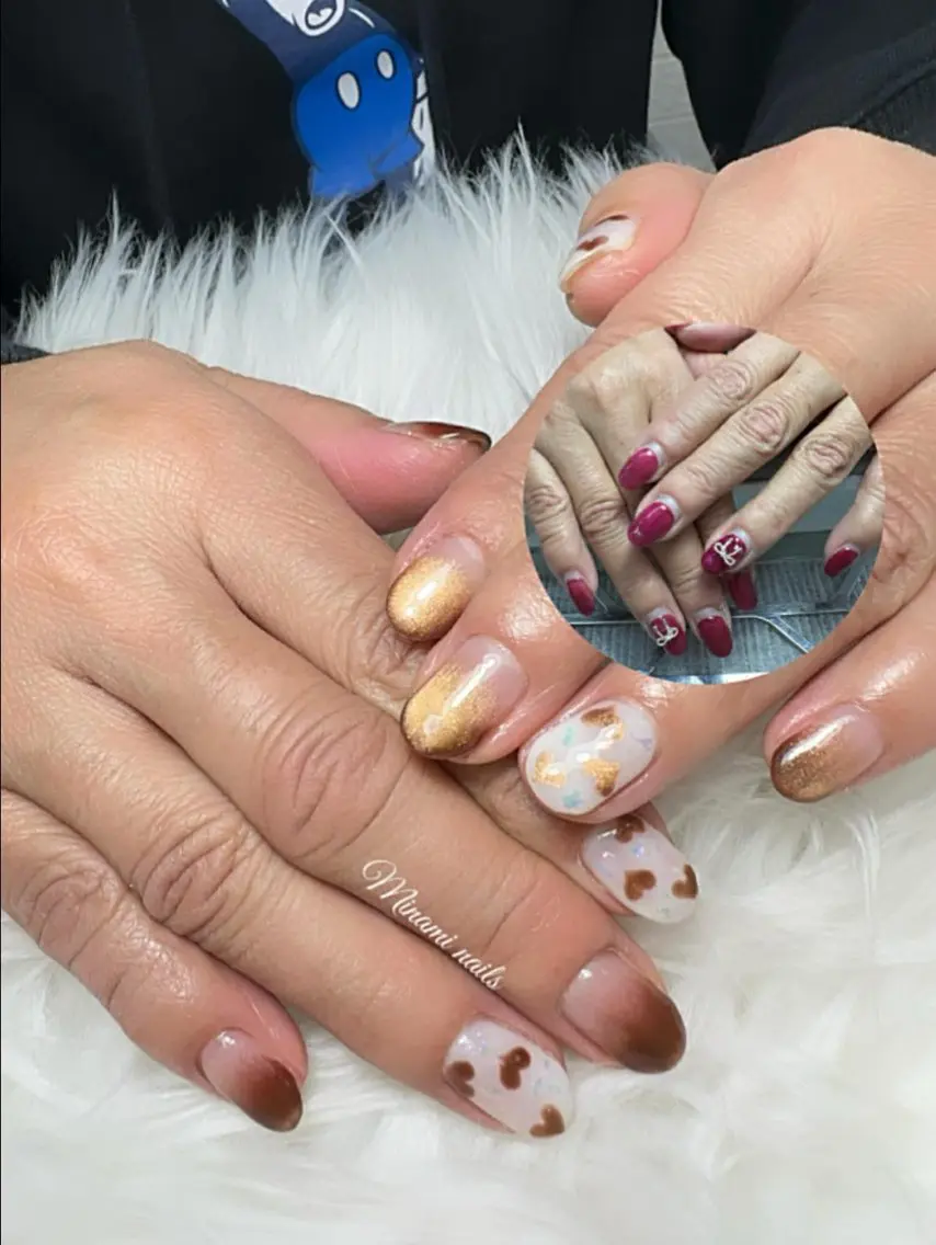 ネイル ゴールド ハート バレンタイン ハンドネイル Minami Nailsのネイルデザイン