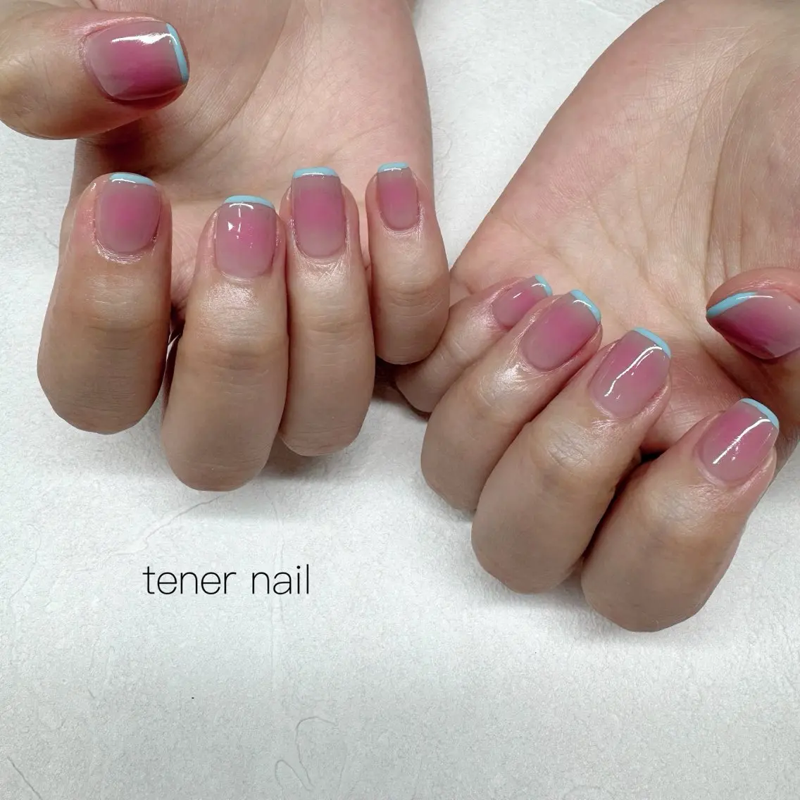ネイル チークネイル フレンチネイル 水色 ピンク ハンドネイル テネルネイル tener nailのネイルデザイン