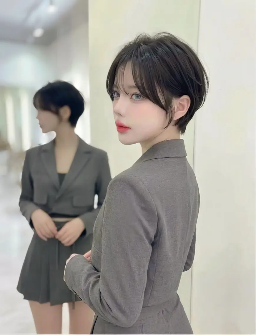 ショート カラー カット ヘアカラー トリートメント レイヤー/髪質改善 縮毛/ハッシュカットのヘアスタイル