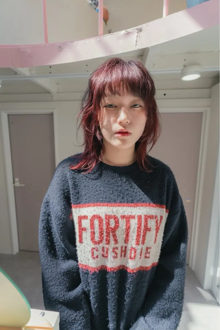 ミディアム レッドブラウン kyon.hair 韓国カットカラーのヘアスタイル