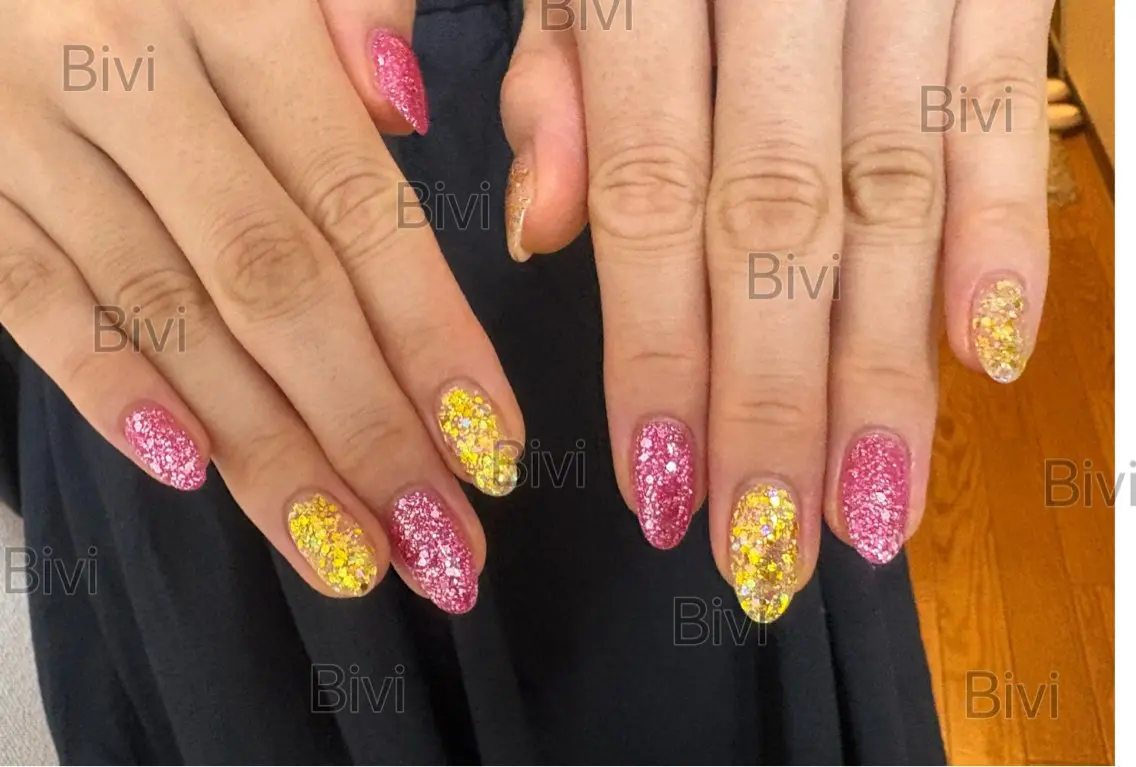 ネイル ラメ(グリッター) ピンク ハンドネイル ハンドケア ♡Bivi♡自爪に 優しいネイルサロンのネイルデザイン