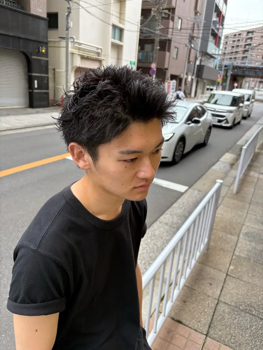 ショート メンズ カット メンズ特化シャドウパ ーマラウンドマッシュのヘアスタイル
