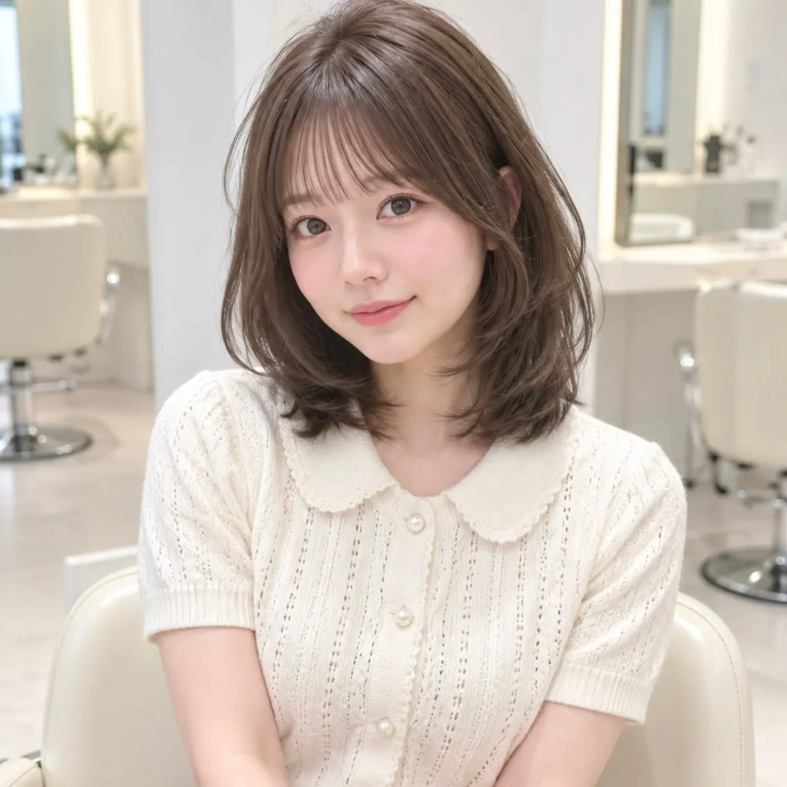 ミディアム カラー ブリーチ 透明感カラー ハイトーンカラー インナーカラー くびれヘア カット ヘアカラー トリートメント ♡mao♡/顔周り /透明感カラー🎀のヘアスタイル