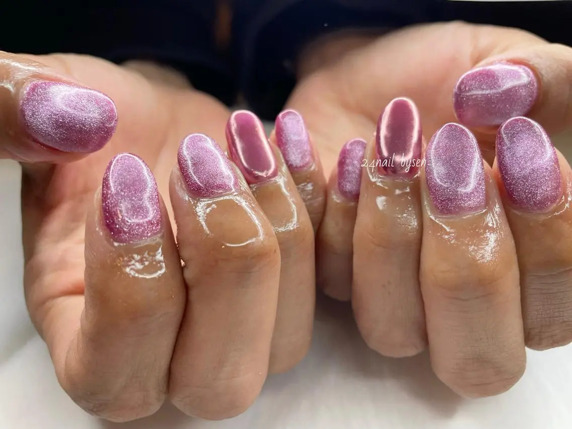 ネイル ジェルネイル マグネットネイル ミラーネイル ピンク Atelier by 24nail/Ayaのネイルデザイン