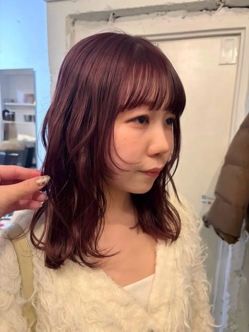 ミディアム カラー ブリーチ ブラウンカラー ラベンダーカラー ピンクカラー ピンクブラウン カット ヘアカラー トリートメント *UNU* RICOのヘアスタイル