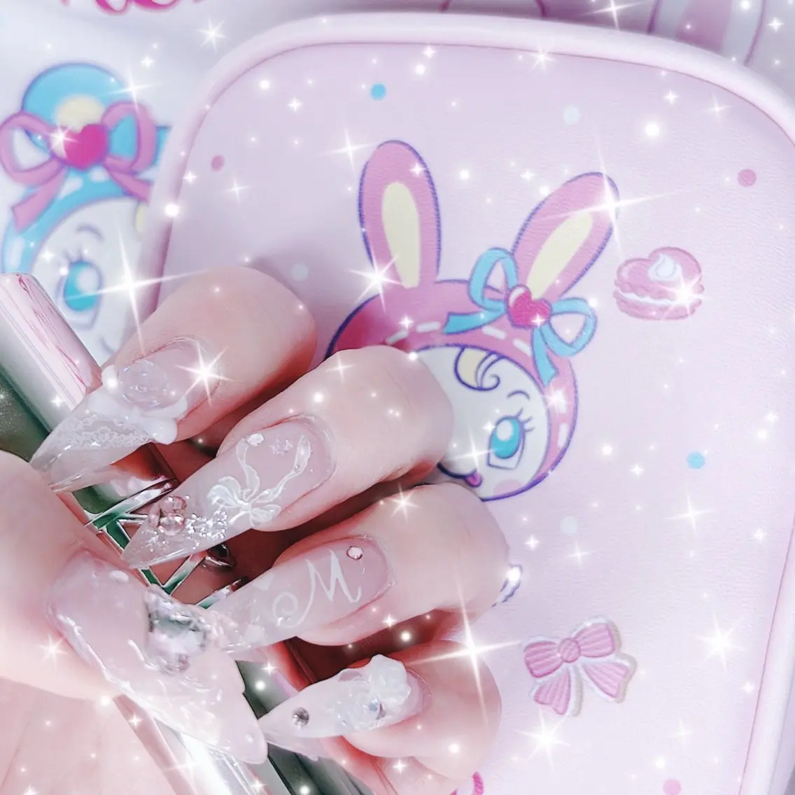 ネイル クリアネイル フレンチネイル ガーリー ロングネイル ハンドネイル ハンドケア mini nailのネイルデザイン