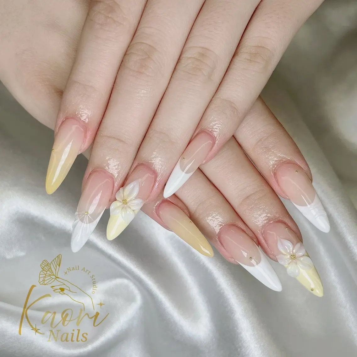 ネイル フレンチネイル ゴールド ロングネイル パステルネイル ぷっくりネイル KAORI YUKARIのネイルデザイン