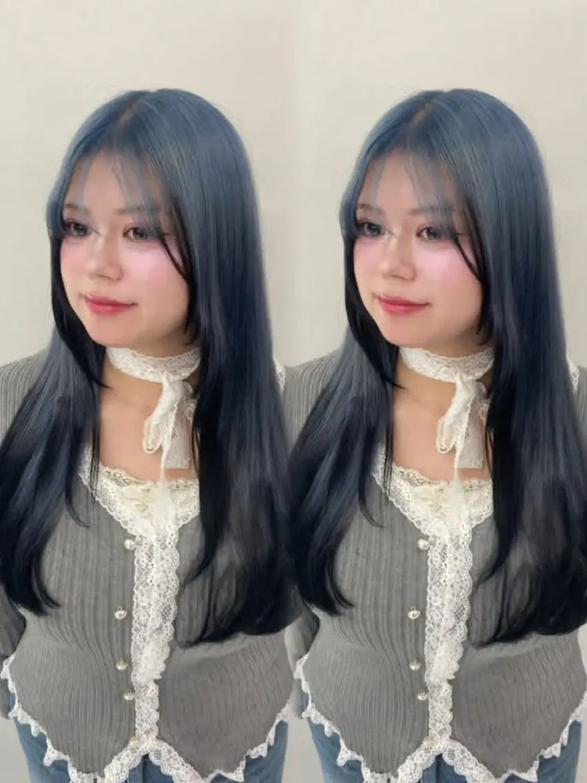 ロング カラー ヘアアレンジ 黒髪 ブルーカラー ヘアカラー トリートメント girlyハイトーン /airi🍓🎀のヘアスタイル