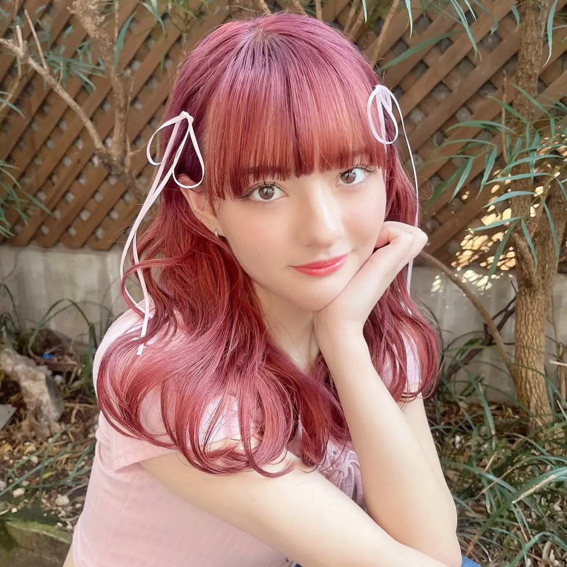 セミロング カラー ヘアアレンジ ピンクカラー ヘアカラー ピンク系カラー💗 ヘアセット特化のヘアスタイル
