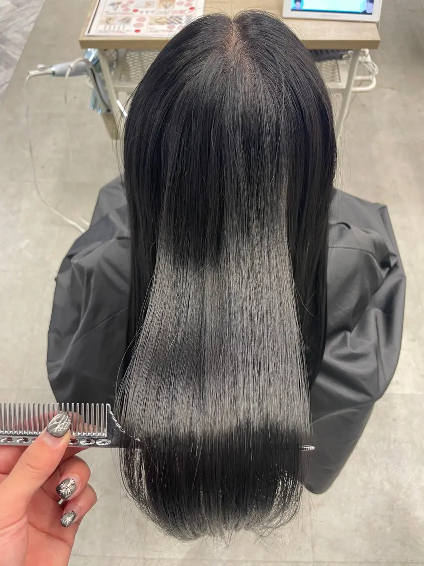 ロング ボブ ハイライト 髪質改善 韓国風ヘア レイヤーカット ヘアカラー 丸山 颯輝斗のヘアスタイル