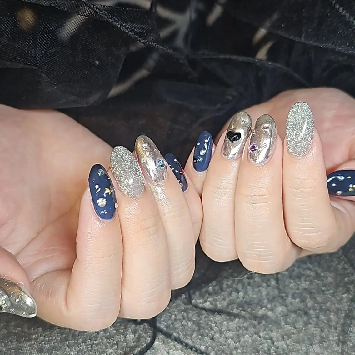 ネイル フラッシュネイル 持ち込み ネイビー シルバー salon de  Princessのネイルデザイン