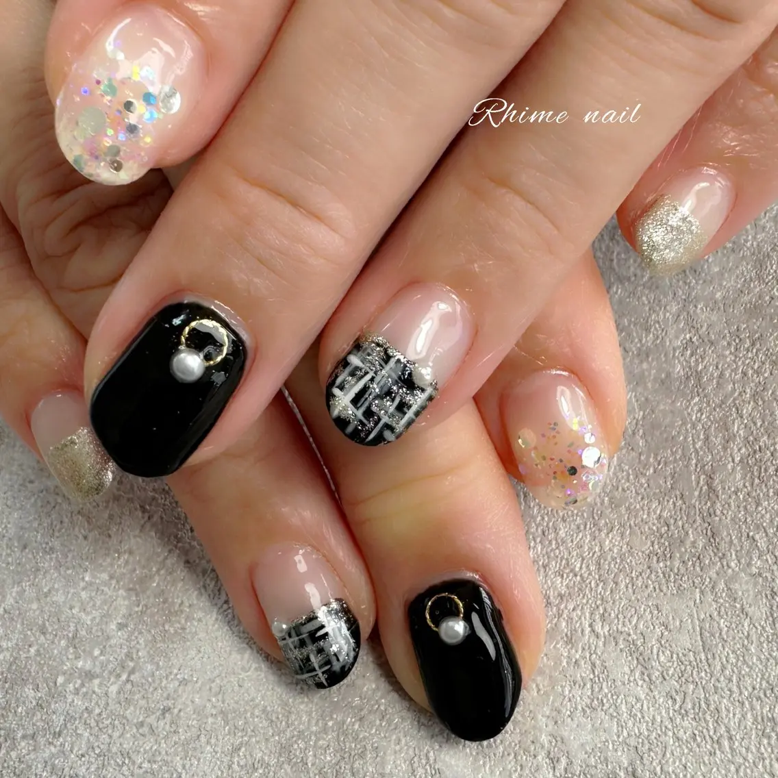 ネイル ツイードネイル Rhime nail ライムネイルのネイルデザイン