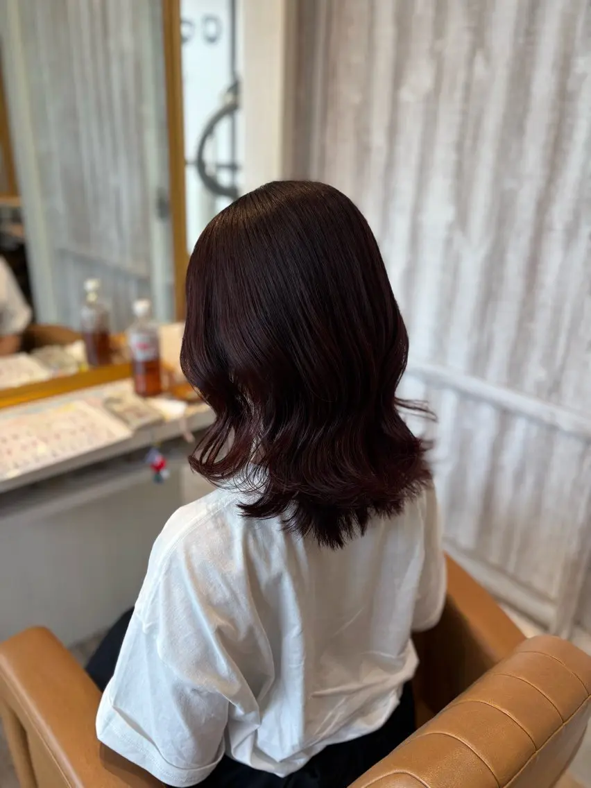 ミディアム カラー ヘアカラー トリートメント yui🥀/ボブ /ブリーチなしカラーのヘアスタイル