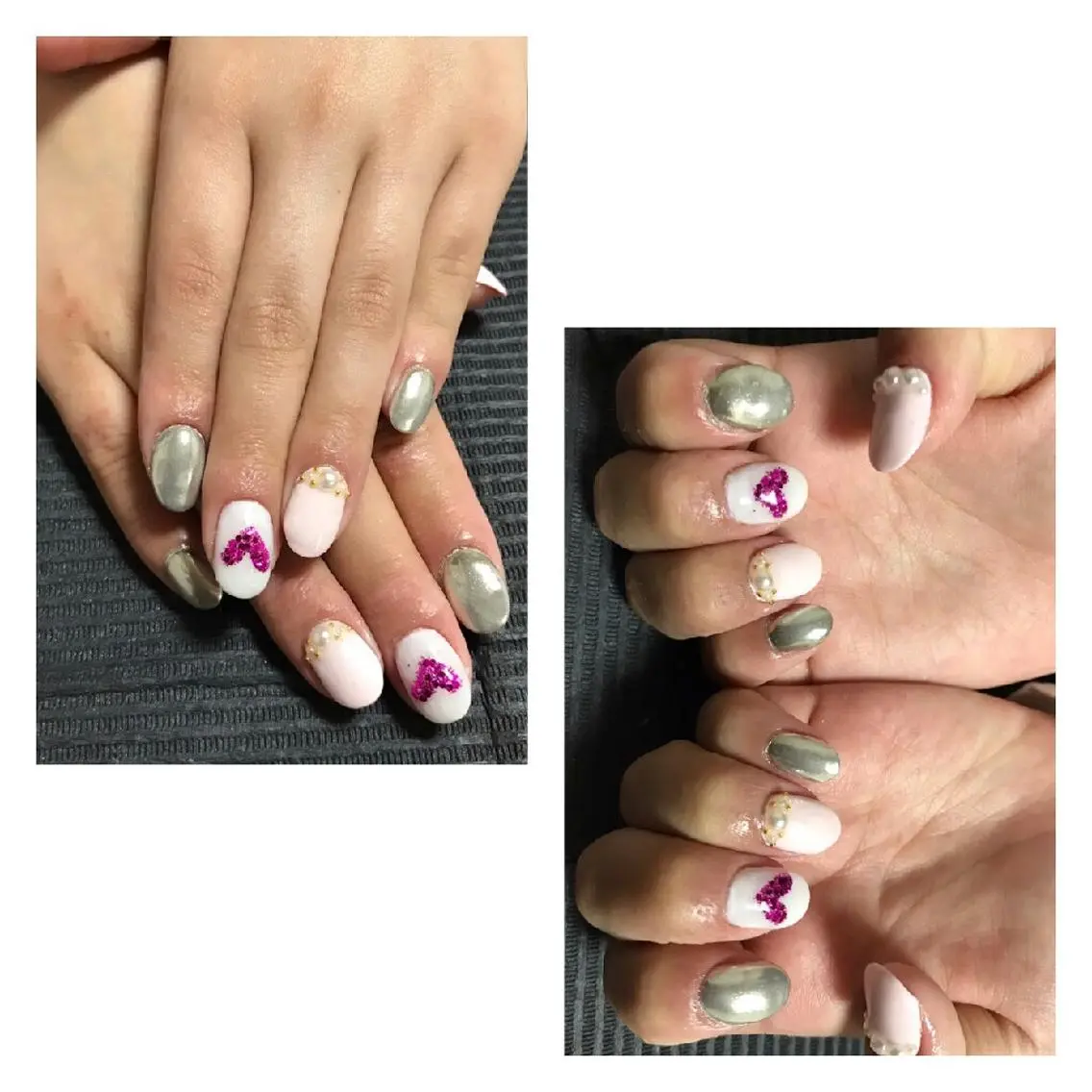 ネイル ハート ホログラムネイル ミラーネイル モチの良さ◉ フィルインネイル♡のネイルデザイン