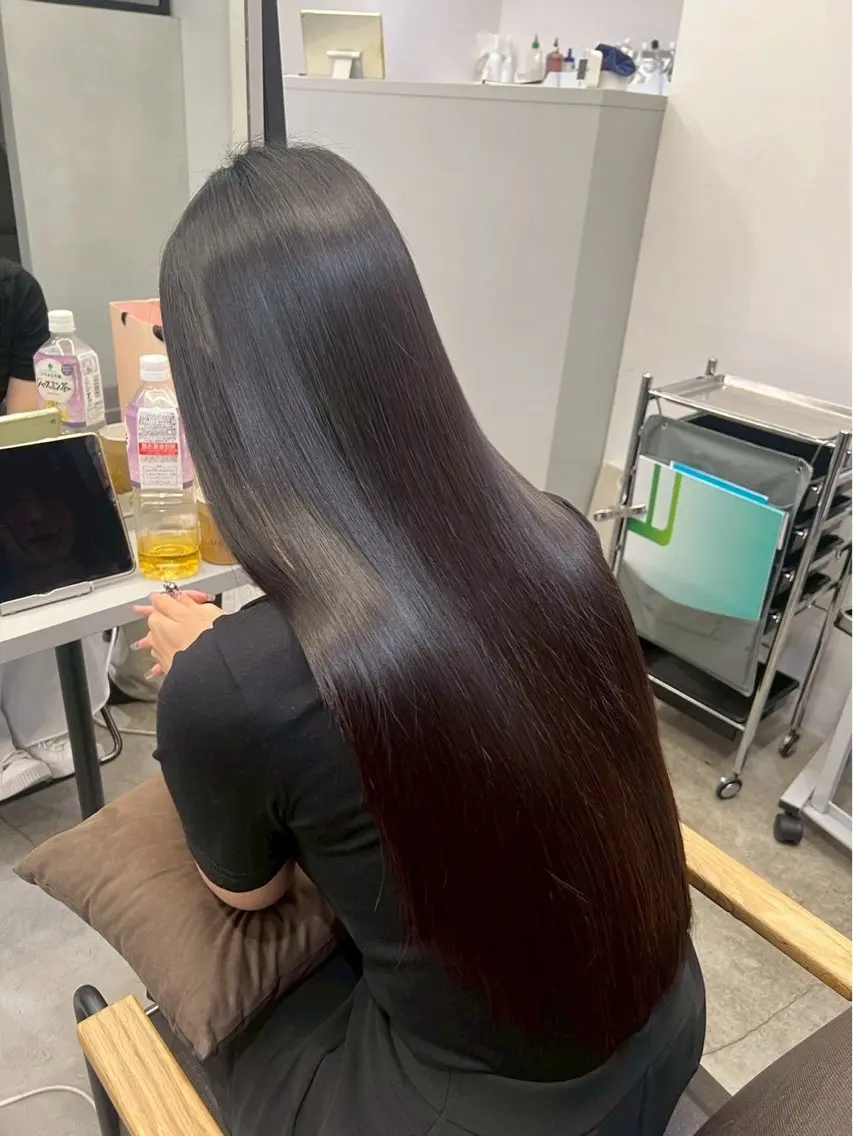 ロング パーマ 縮毛矯正 🍒モテ暖色カラー × うる艶✧ ゆなのヘアスタイル