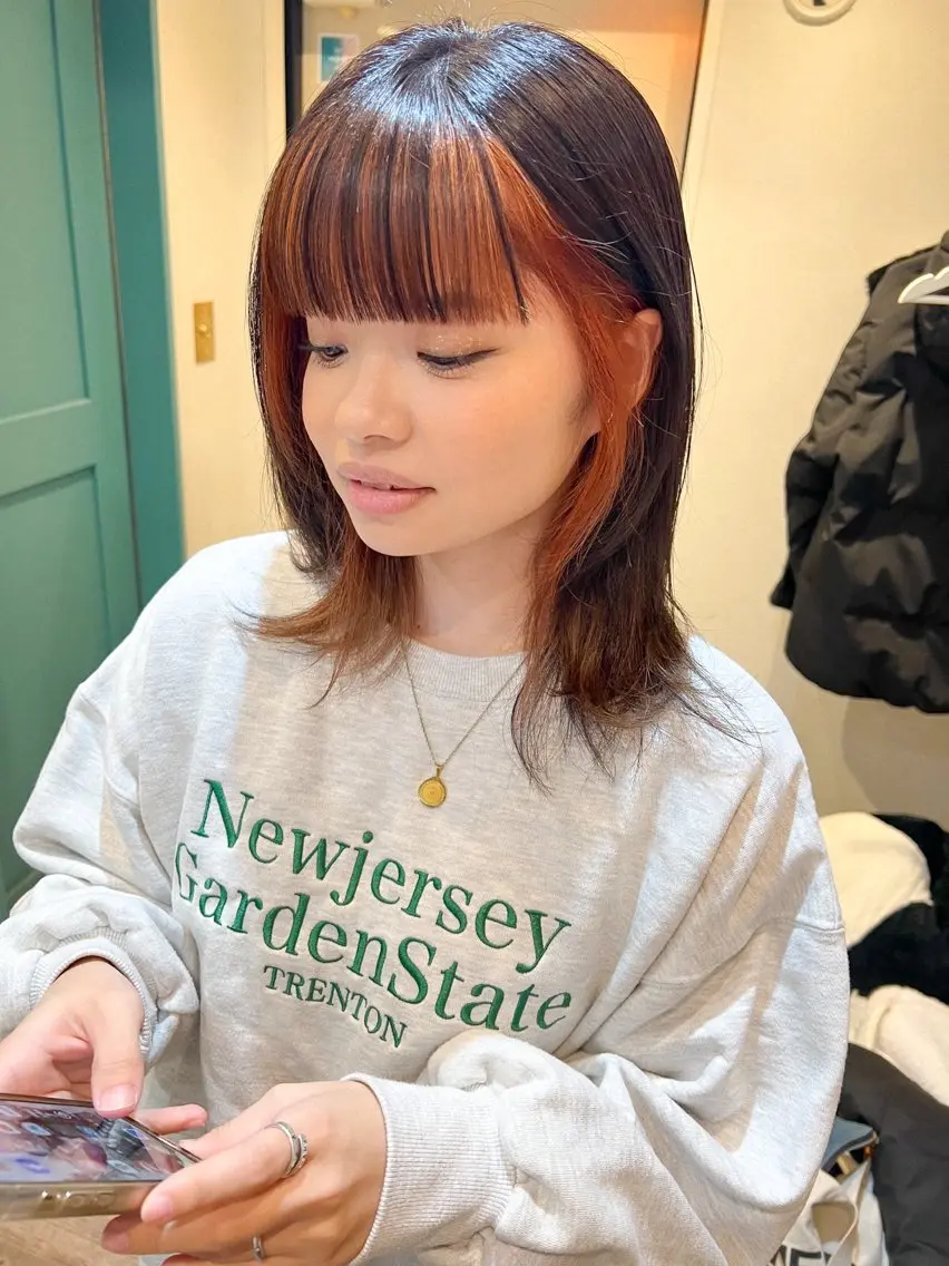 ミディアム カラー オレンジ ヘアカラー カラーパティシエ facce🌼ikoのヘアスタイル
