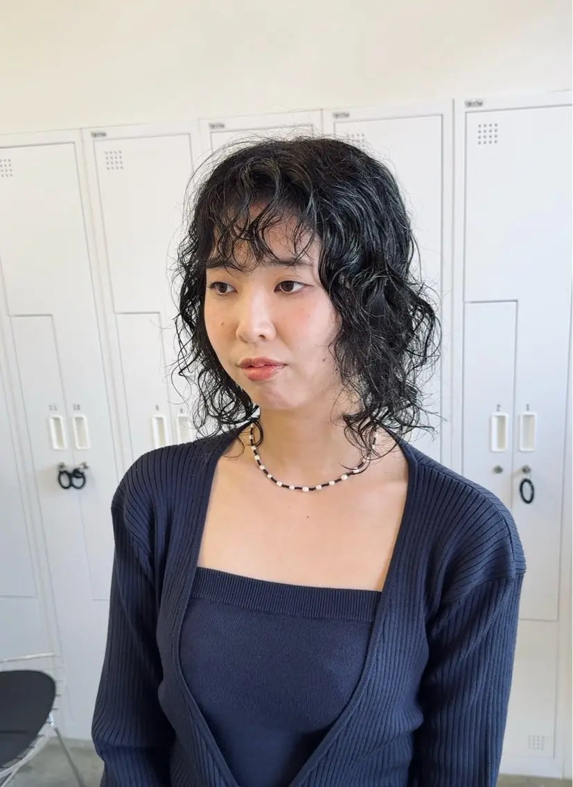ミディアム パーマ ミディアムパーマ クロスパーマ× 透明感カラー✂︎のヘアスタイル
