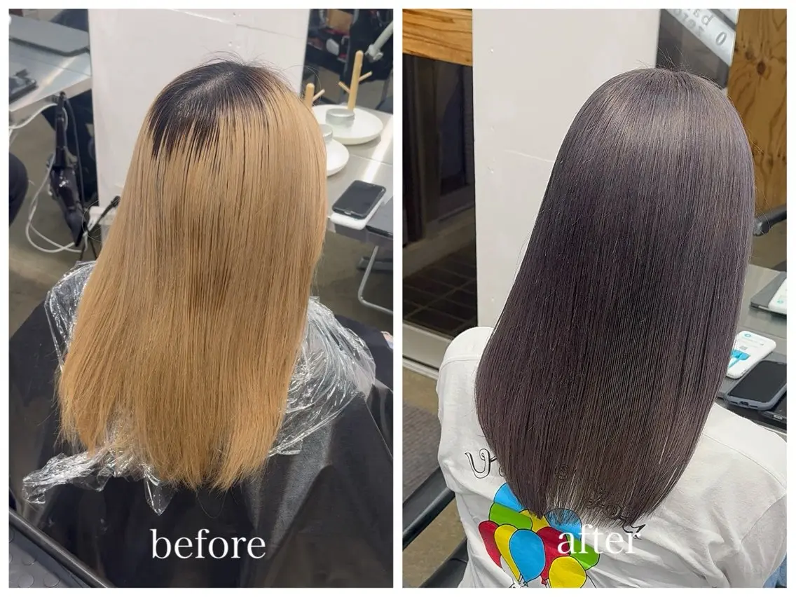 セミロング カラー ブリーチ シルバー 新宿 似合わせカラー HINAのヘアスタイル