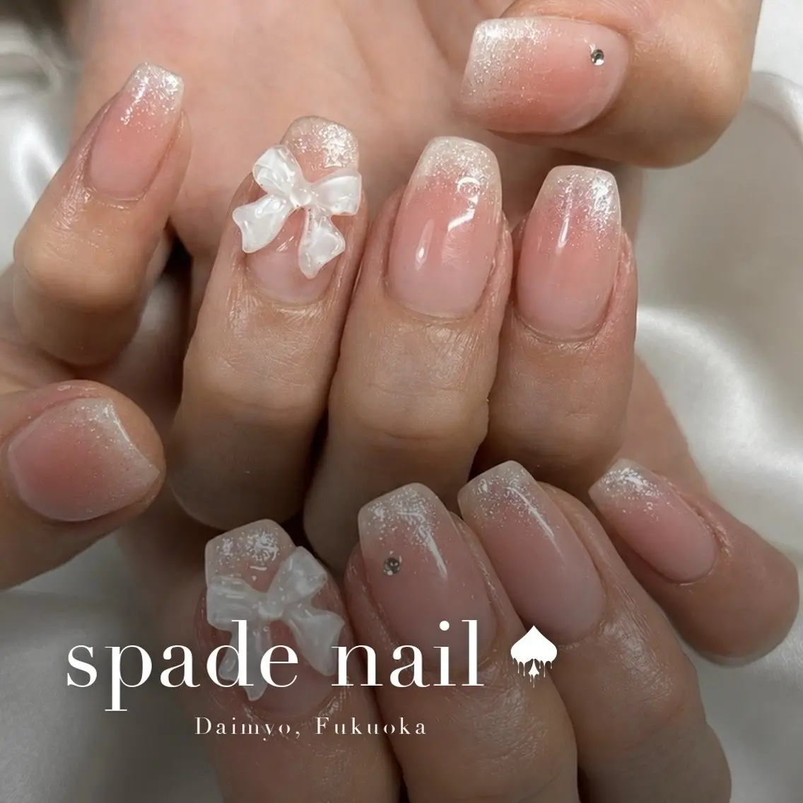 ネイル アートネイル ラメ(グリッター) ピンク リボン シンプルネイル ハンドネイル Spade nail(大名)のネイルデザイン