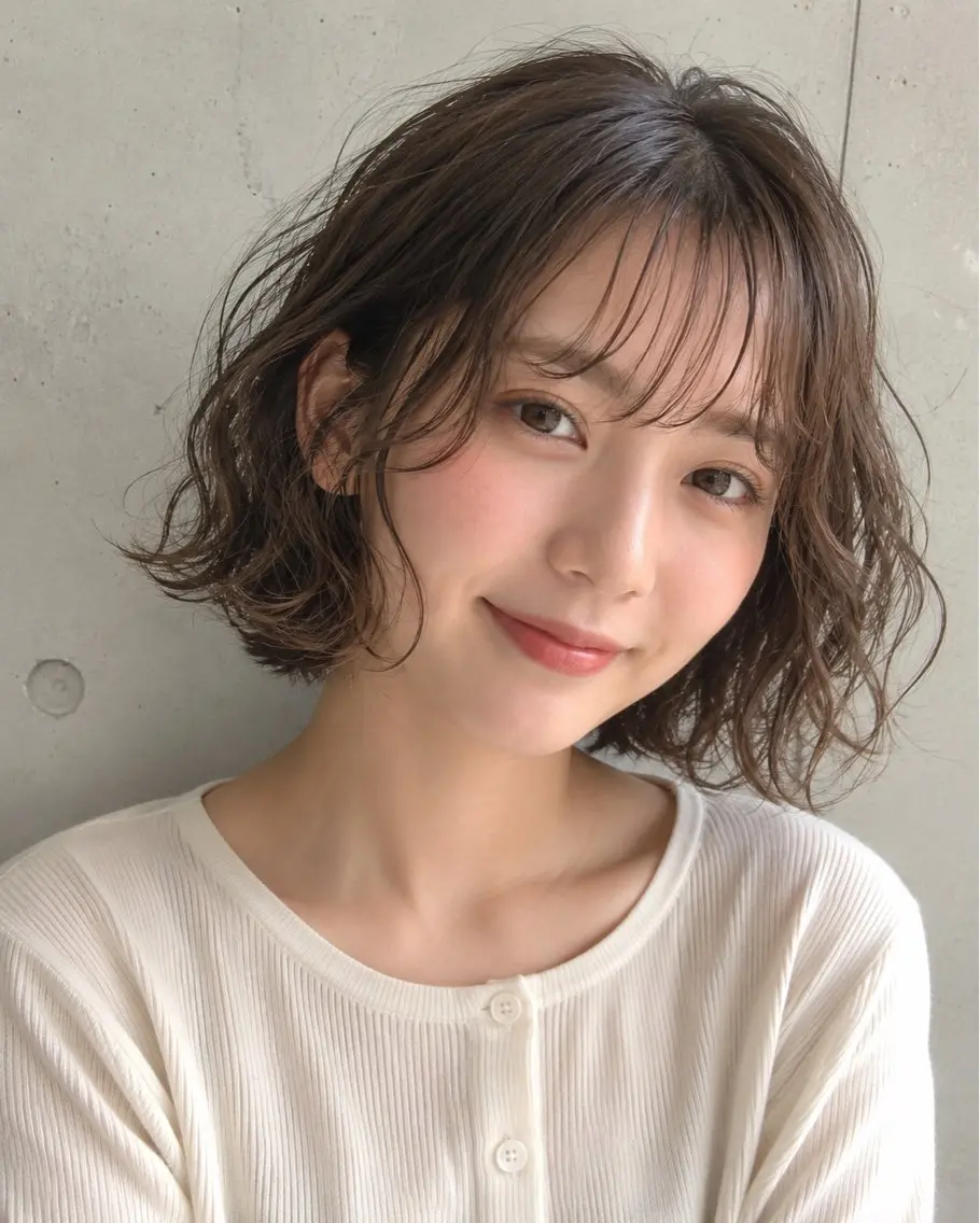 ショート パーマ ボブ カット ヘアカラー パーマ トリートメント ボブパーマ/縮毛矯正 /かわいい/せき🫧のヘアスタイル