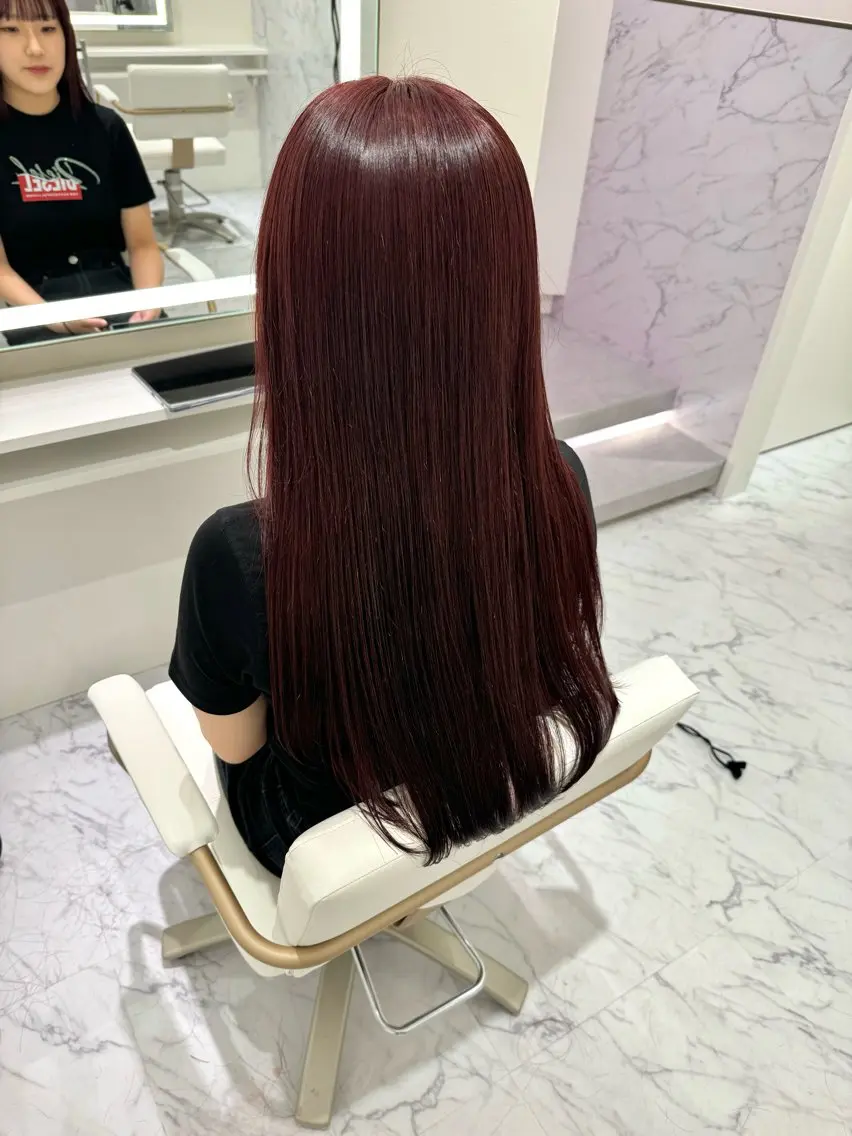 ロング カラー ボルドーカラー ダブルカラー ParveMix🍀 藤原愛未のヘアスタイル