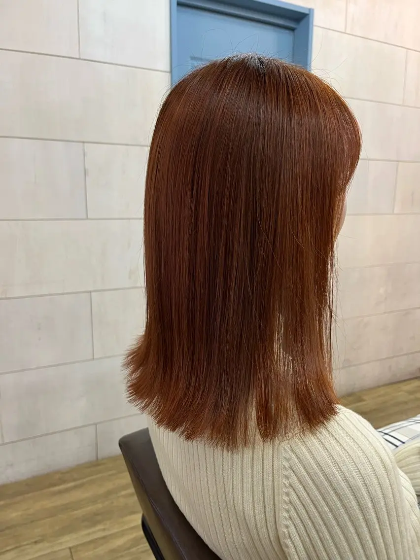 ミディアム カラー オレンジ ピンクカラー ヘアカラー 似合わせ/ブリーチ/ 髪質改善/ミクෆ‪のヘアスタイル