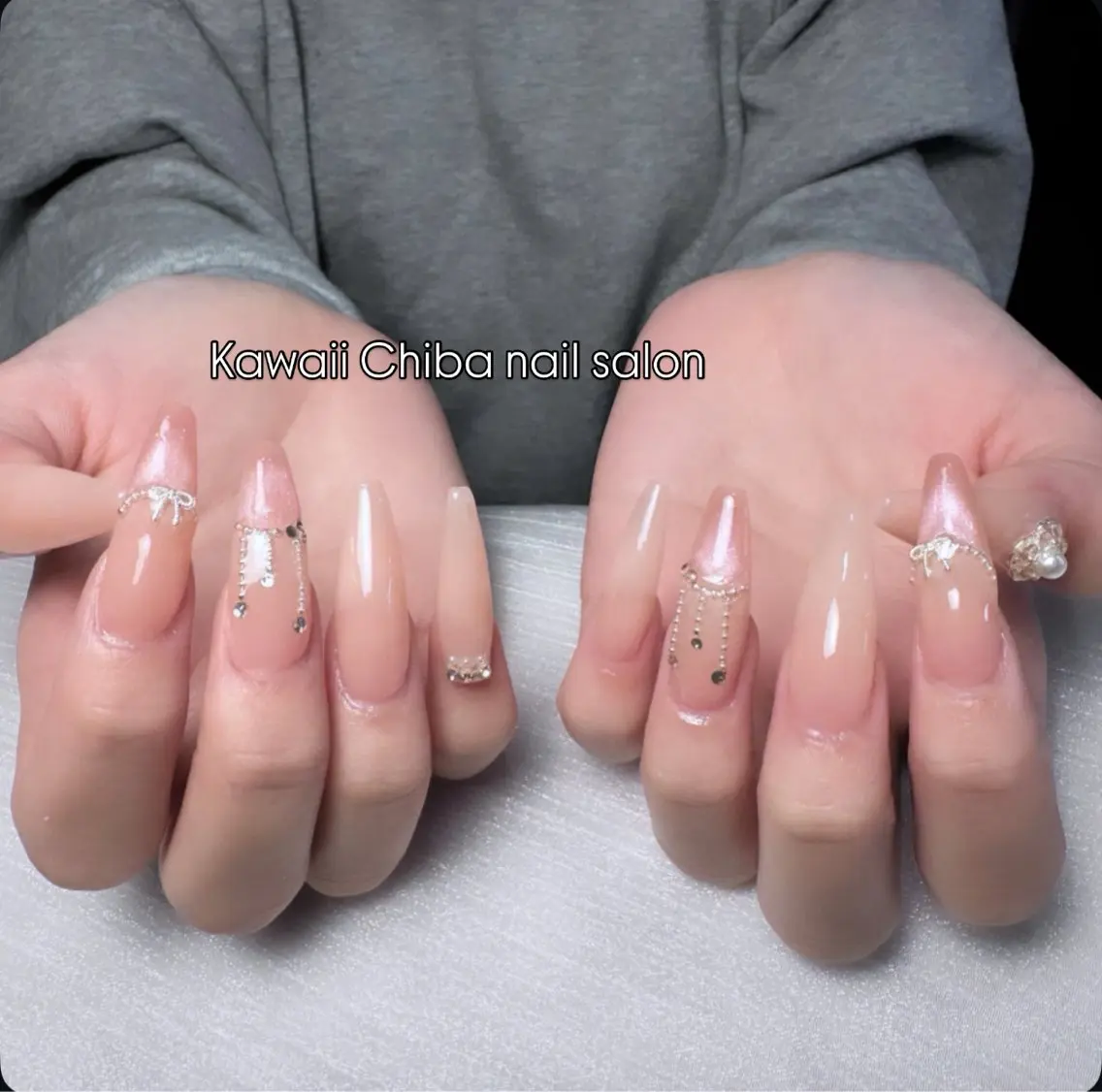 ネイル チークネイル 桜ネイル 長さ出し フラワーネイル フレンチネイル ハンドネイル ハンドケア Kawaii Chiba nailのネイルデザイン