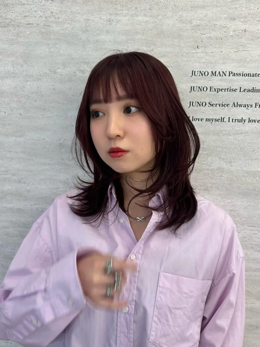 ミディアム カラー ヘアアレンジ ヘアカラー トリートメント 韓国レイヤーカット/ 儚げカラーチナツのヘアスタイル