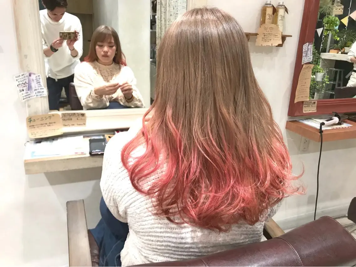 ロング カラー グラデーションカラー ピンクカラー メンズ指名多数!! 田島史也のヘアスタイル