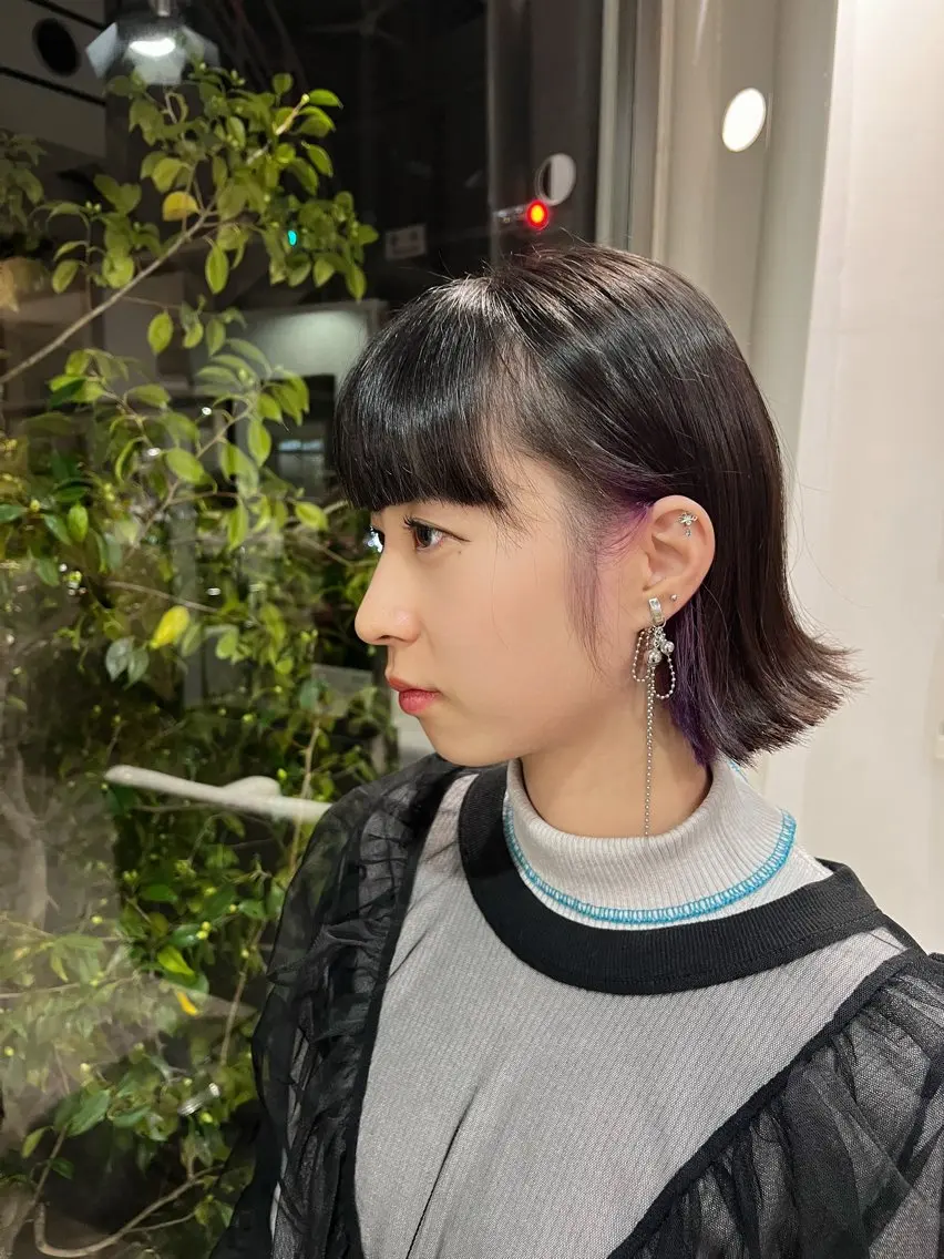 ショート カラー ブリーチ パープルカラー ボブ レイヤーカット/ボブ /春日井🍏鵜飼元喜のヘアスタイル