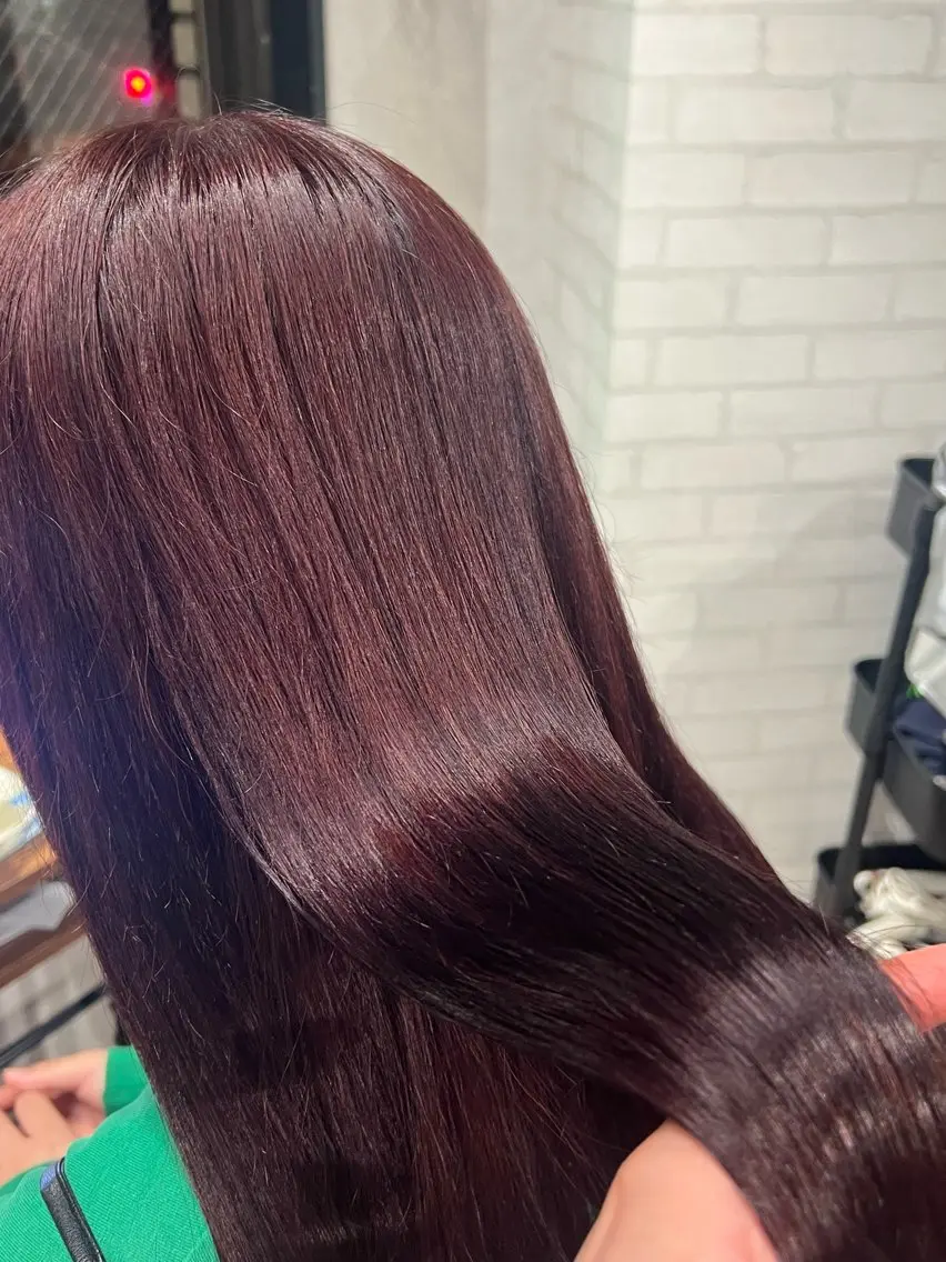 ロング カラー ブリーチ ボルドーカラー ヘアカラー レ ナのヘアスタイル